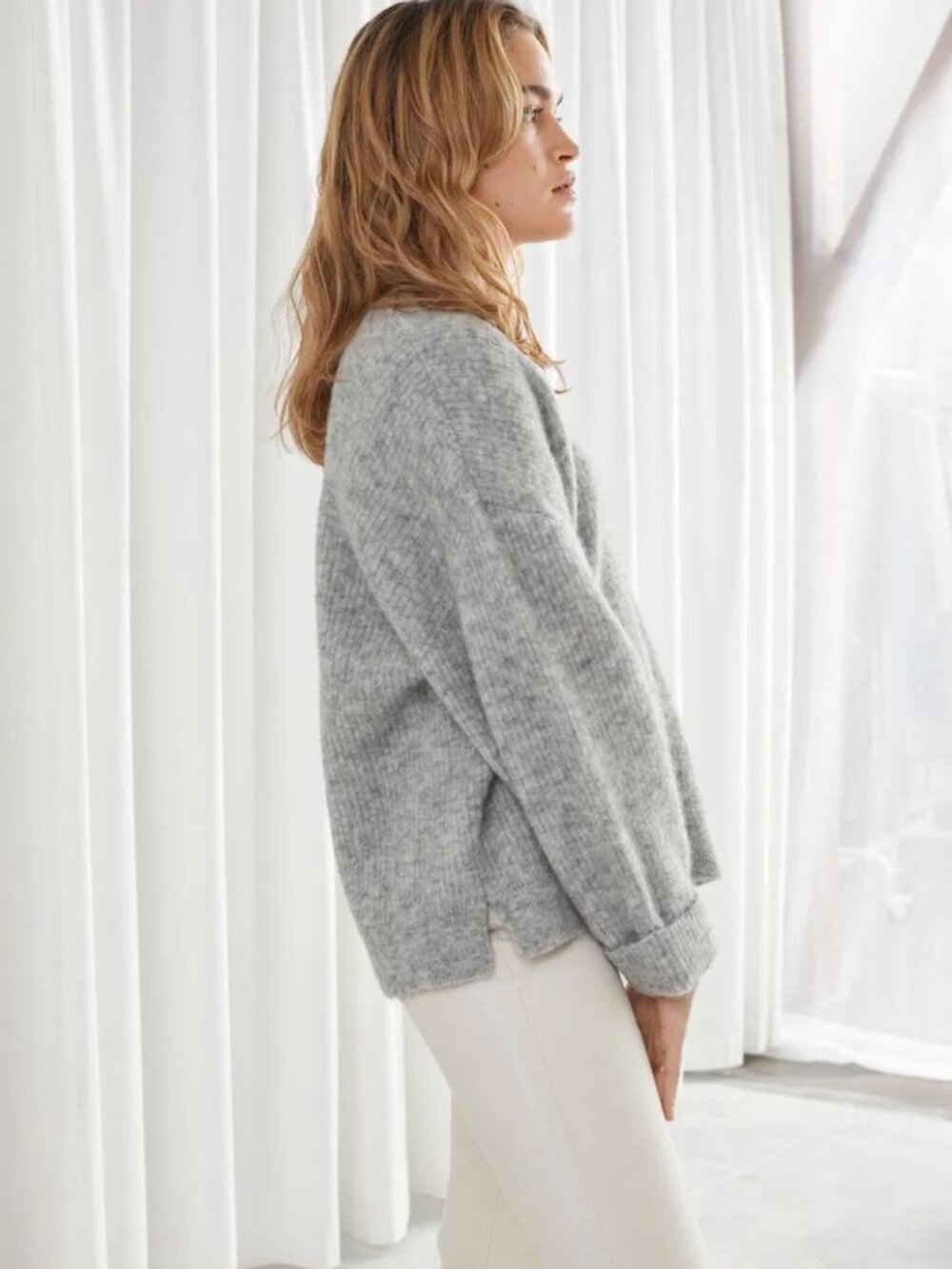 & Other Stories Oversized Ribbed Alpaca Blend Sweater Medium Grey